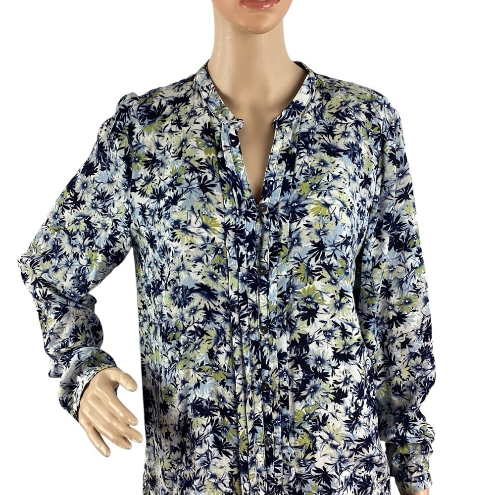 J.Jill Floral Button Front Blouse Blue Multi Size M - Picture 2 of 7
